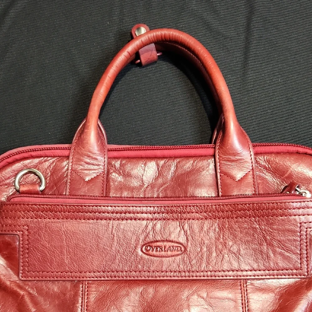 Red Leather Briefcase with Double Handles